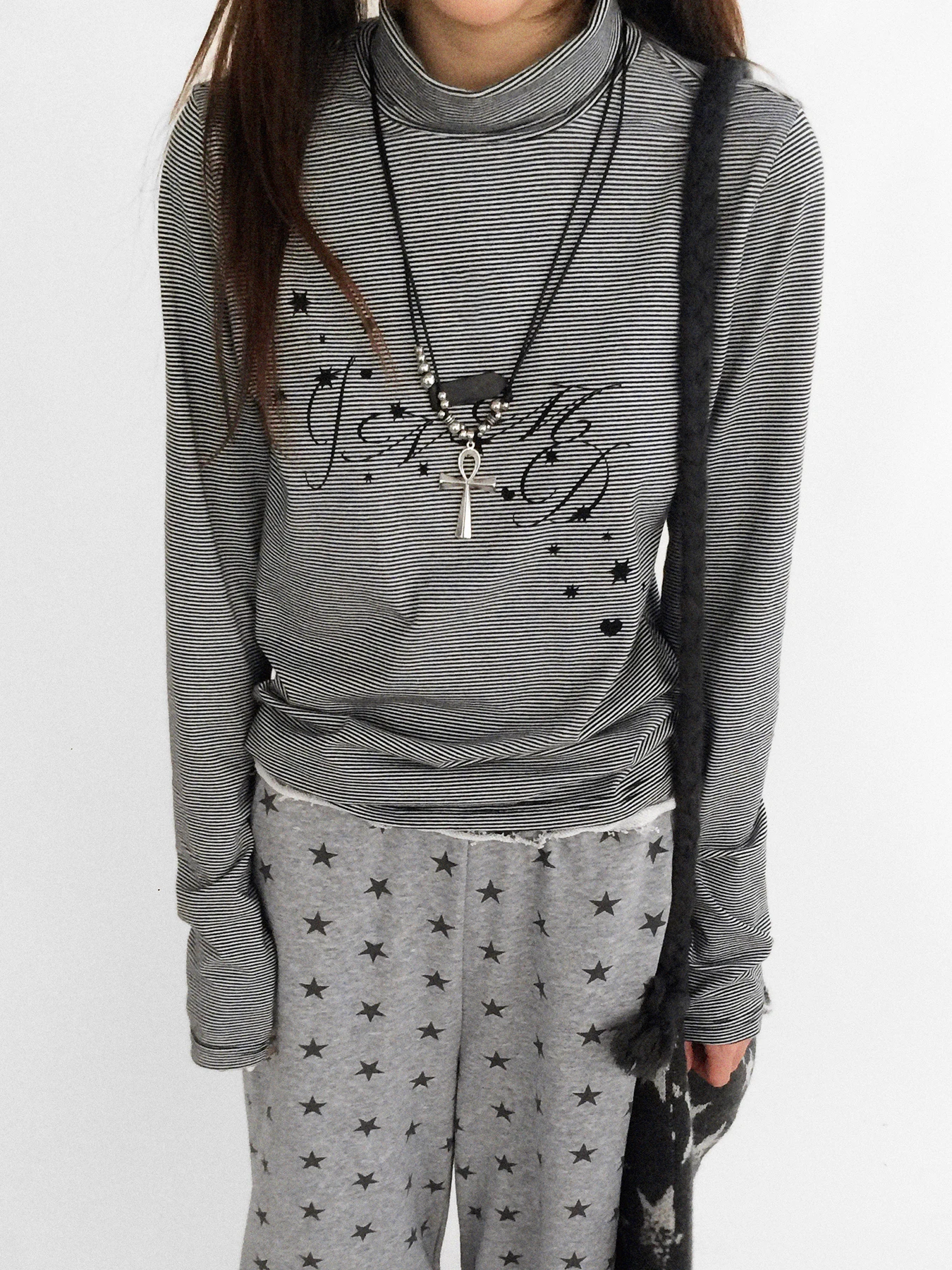 

Длинная футболка Innood с высоким воротником и принтом, базовый слой, топ со звездами, дизайн, осень-зима, женская смесь хлопка Faion