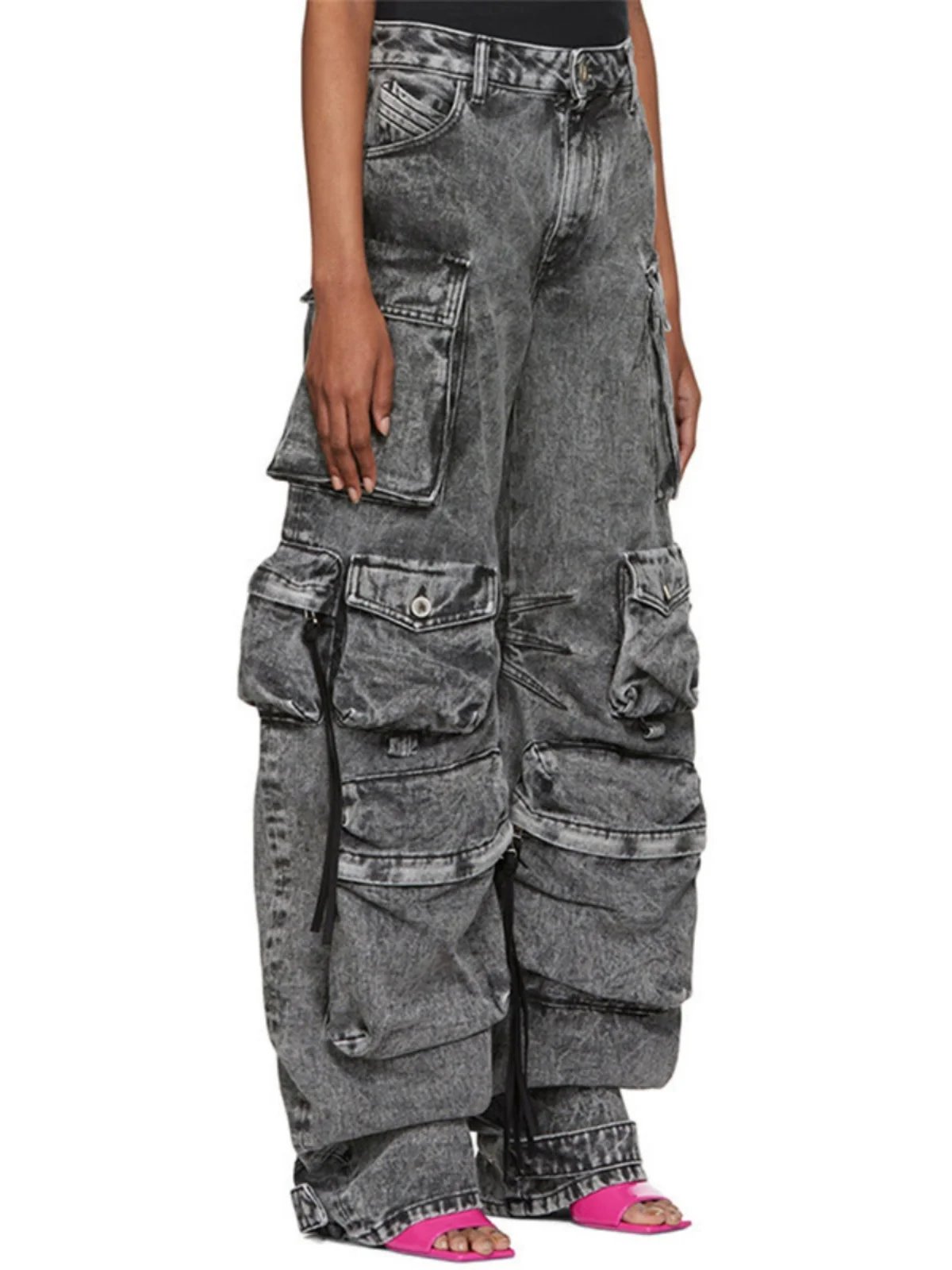 Aged Long Wide Leg Pants High Waist Workwear Trousers Cotton Denim Casual Pants Fem Spring Faion Elements ket