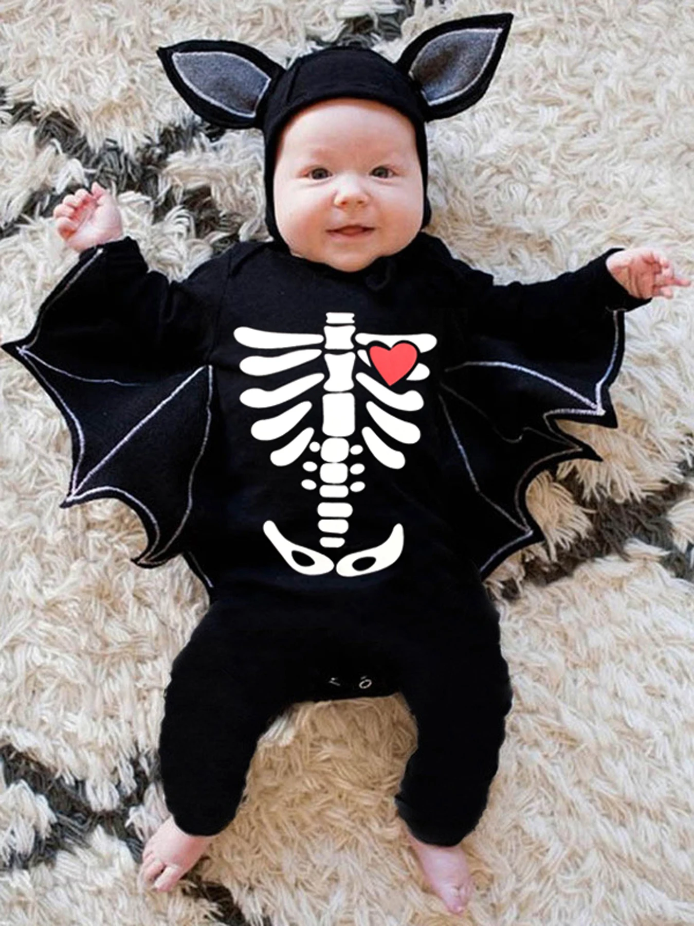 Boys and girls European and American spring and autumn Halloween Batman hooded long-sleeved jumpsuit romper two-piece children&#