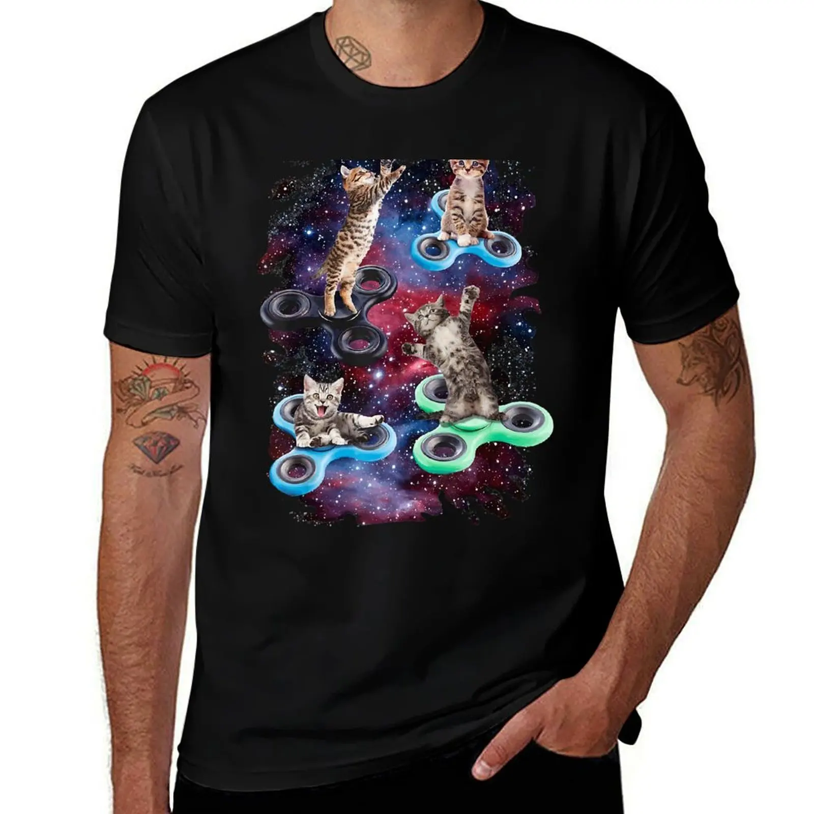 Fidget Spinner Fidget Kitties In Space T-Shirt High Elasticity Sports T-Shirt