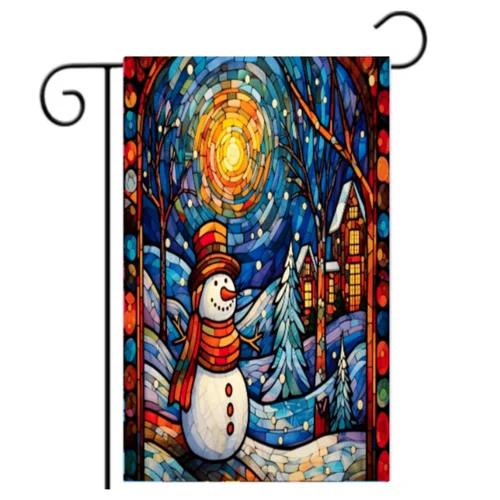 Mosaic Snowman Winter Garden Flag Festive Snowy Village Outdoor Decor 12x18 Inch RRI