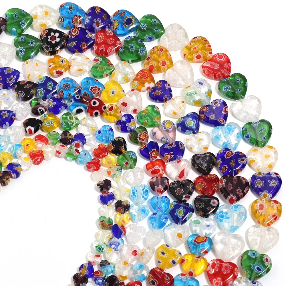1 Strand Colorful Peach Heart Lampwork Beads Millefiori Glass Beads for DIY Jewelry Making Necklace Bracelet  Loose Spacer Beads