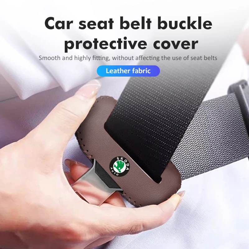 

For Skoda PU Leather Car Seat Belt Buckle Clip Cover Protector Anti-Scratch Case Octavia Superb RAPID FABIA KAMIQ KAROQ KODIAQ