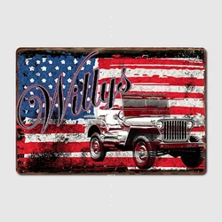 Willys Jeep Vintage Patriotic US Flag Metal Plaque Plaques Wall Personalized Club Home Tin Sign Poster