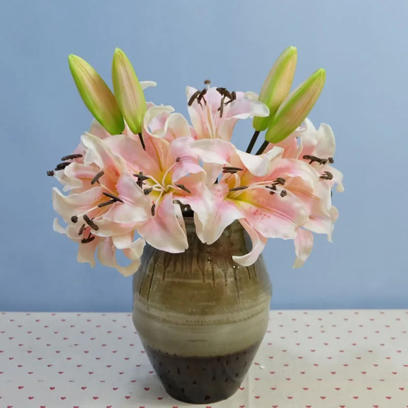 

Lily artificial flowers branch bouquet flower arrangement DIY wedding party home decoration prop simulation plants flowers