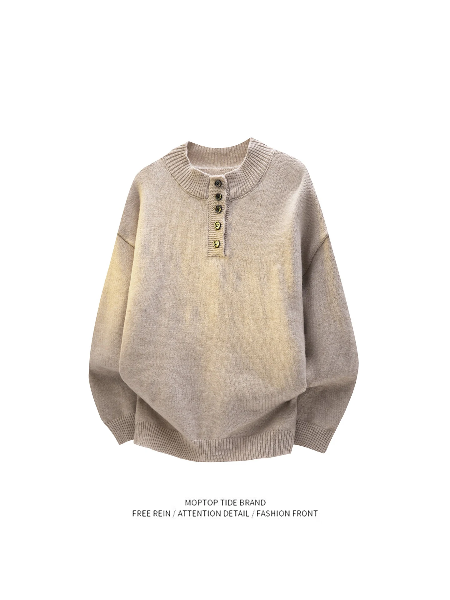 

Мужской свитер в американском ретро-стиле на пуговицах, свободного кроя, теплый, с воротником хенли, универсальный, осенний, повседневный, средней плотности, из полиэстера