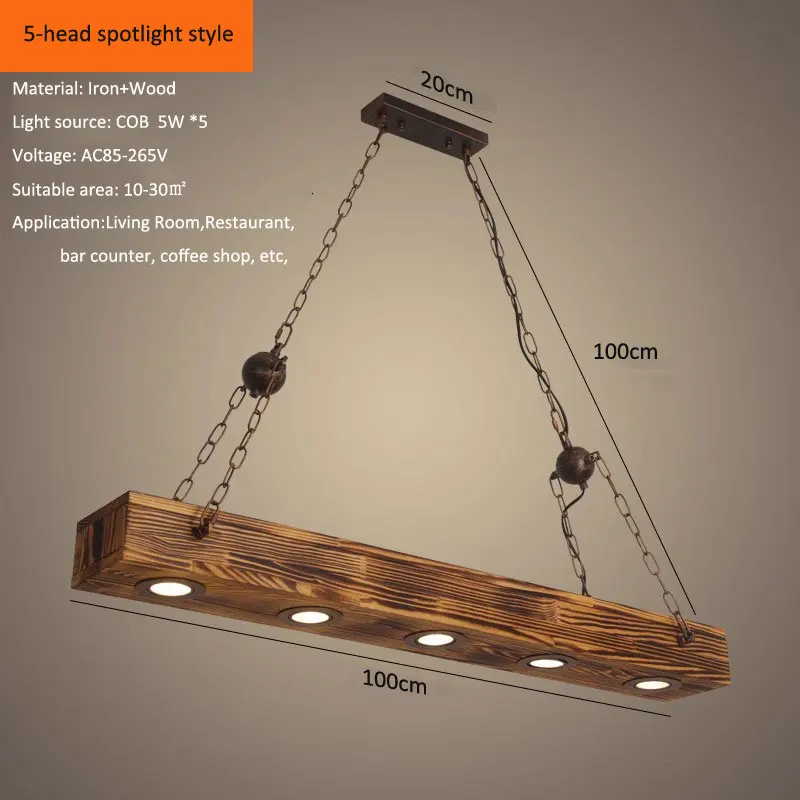 American Retro Loft Wooden Pendent Lamp Restaurant Bar Dining Table Coffee Shop Industrial Style Led
