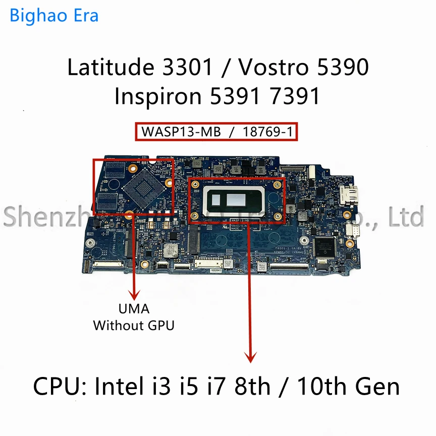 WASP13-MB 18769-1 For Dell Latitude 3301 Vostro 5390 5391 7391 Laptop Motherboard With i3-8145U i5-10210U CPU 8GB-RAM CN-02D48N