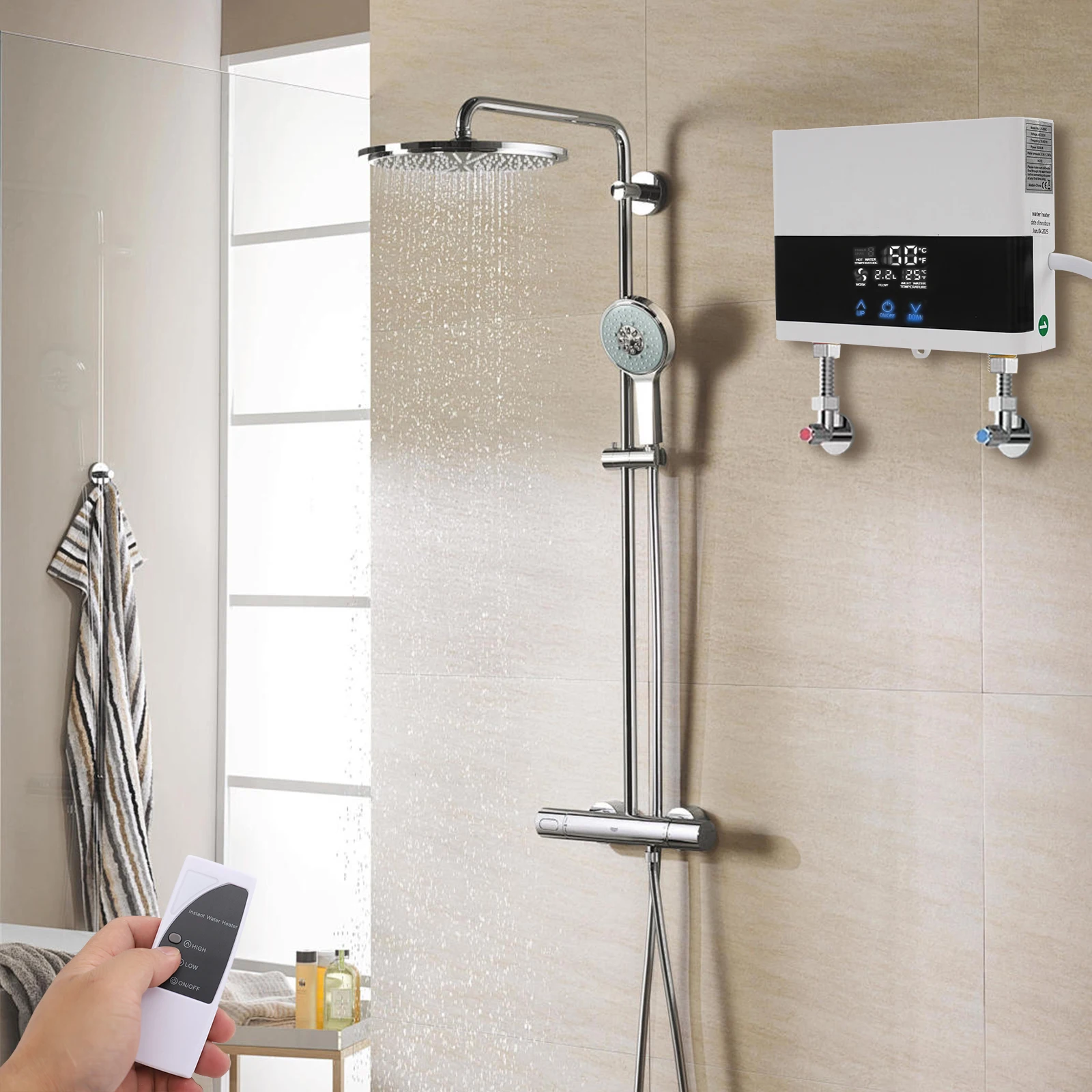 Chauffe-eau électronique instantané 6000W 220V, chauffage électrique mural pour salle de bain avec télécommande et écran tactile