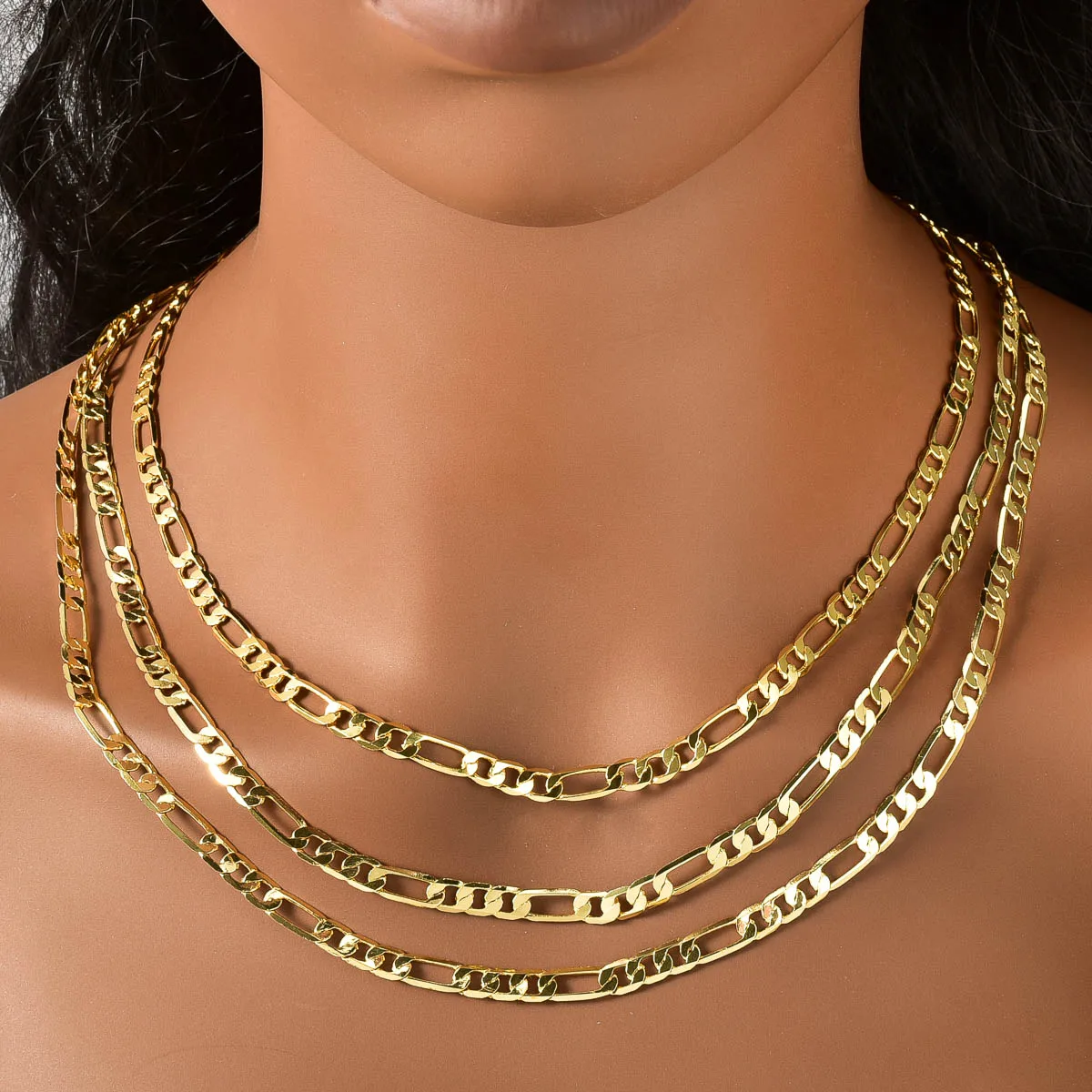18K Gold Plated Figaro Chain Necklace for Men Women Hip Hop 750 Italy Choker Necklace Copper Punk Jewelry Accessory Unisex Gift