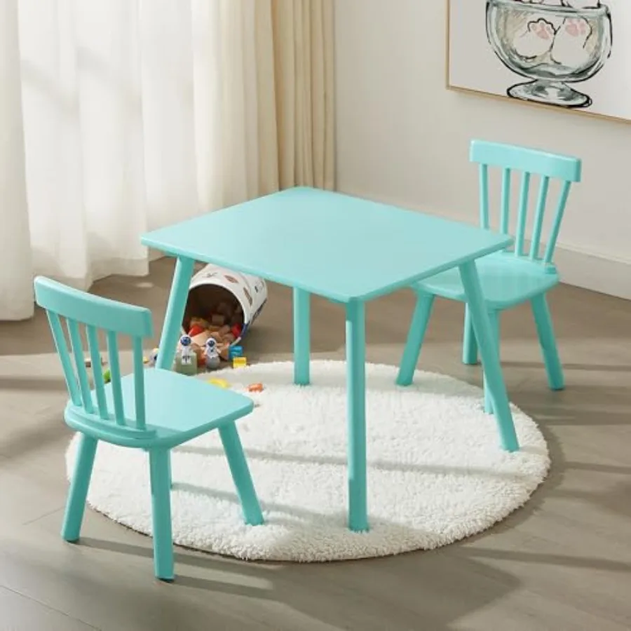 

VECELO Table and Chair Set Wooden Playroom Furniture Windsor Design Compact Size Easy Assembly Green