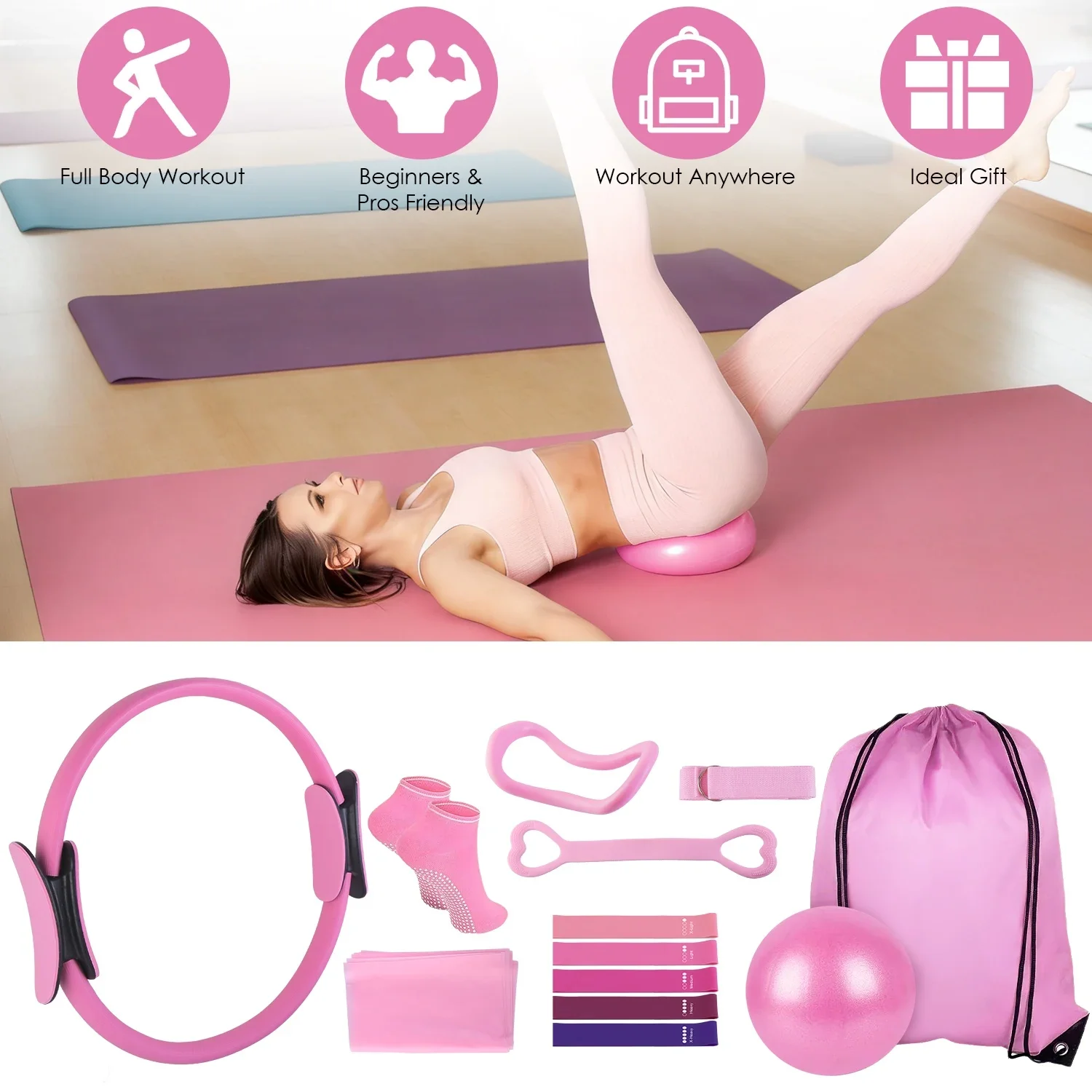 14Pcs All-in-One Pilates Equipment, Portable Body Shaping Set for Home Fitness