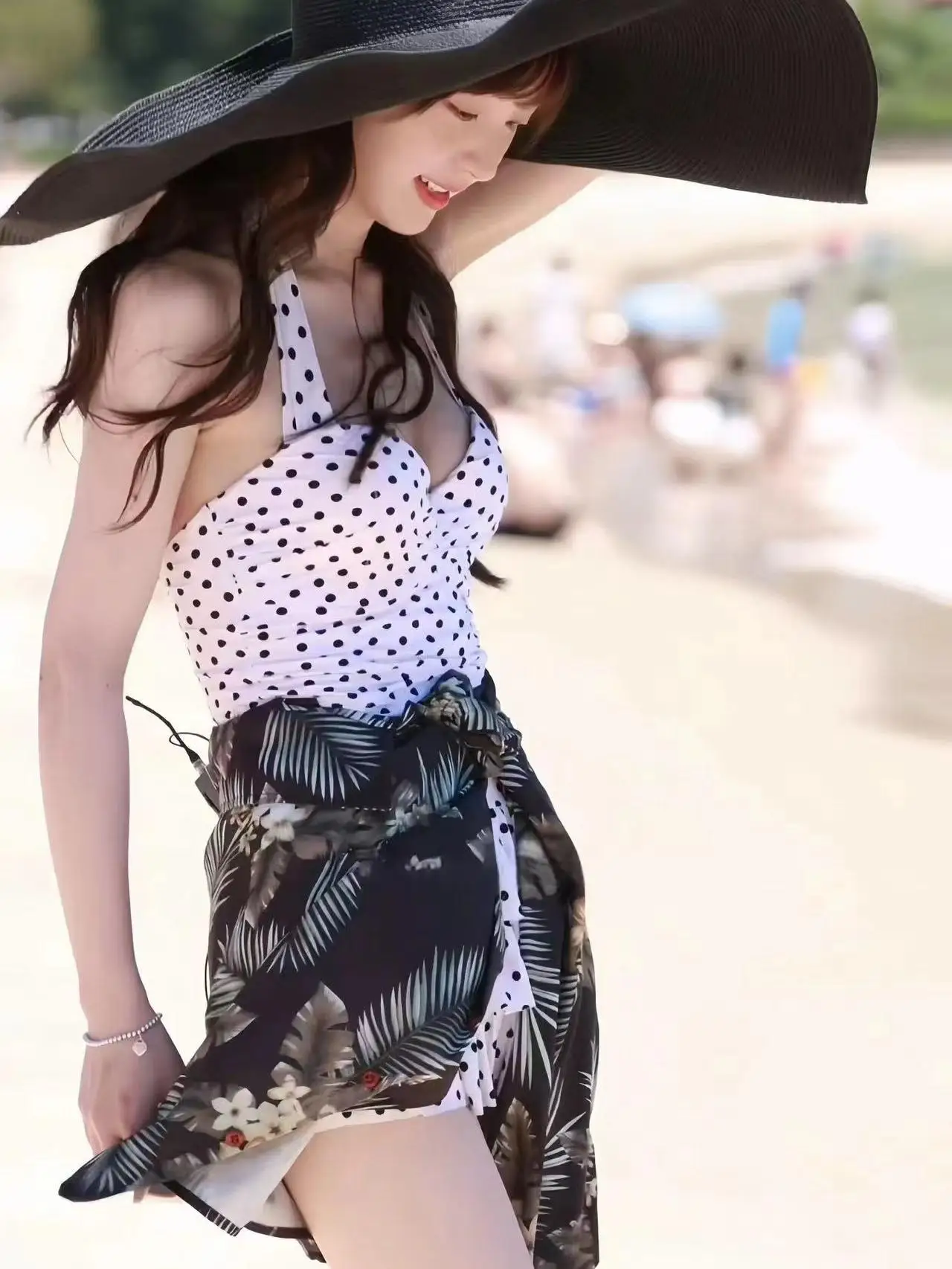 بدلة سباحة من قطعة واحدة منقطة بتصميم عتيق، تنورة تنحيف على طراز Onsen المحافظ، موديل جديد لملابس الشاطئ من حرير الحليب #5