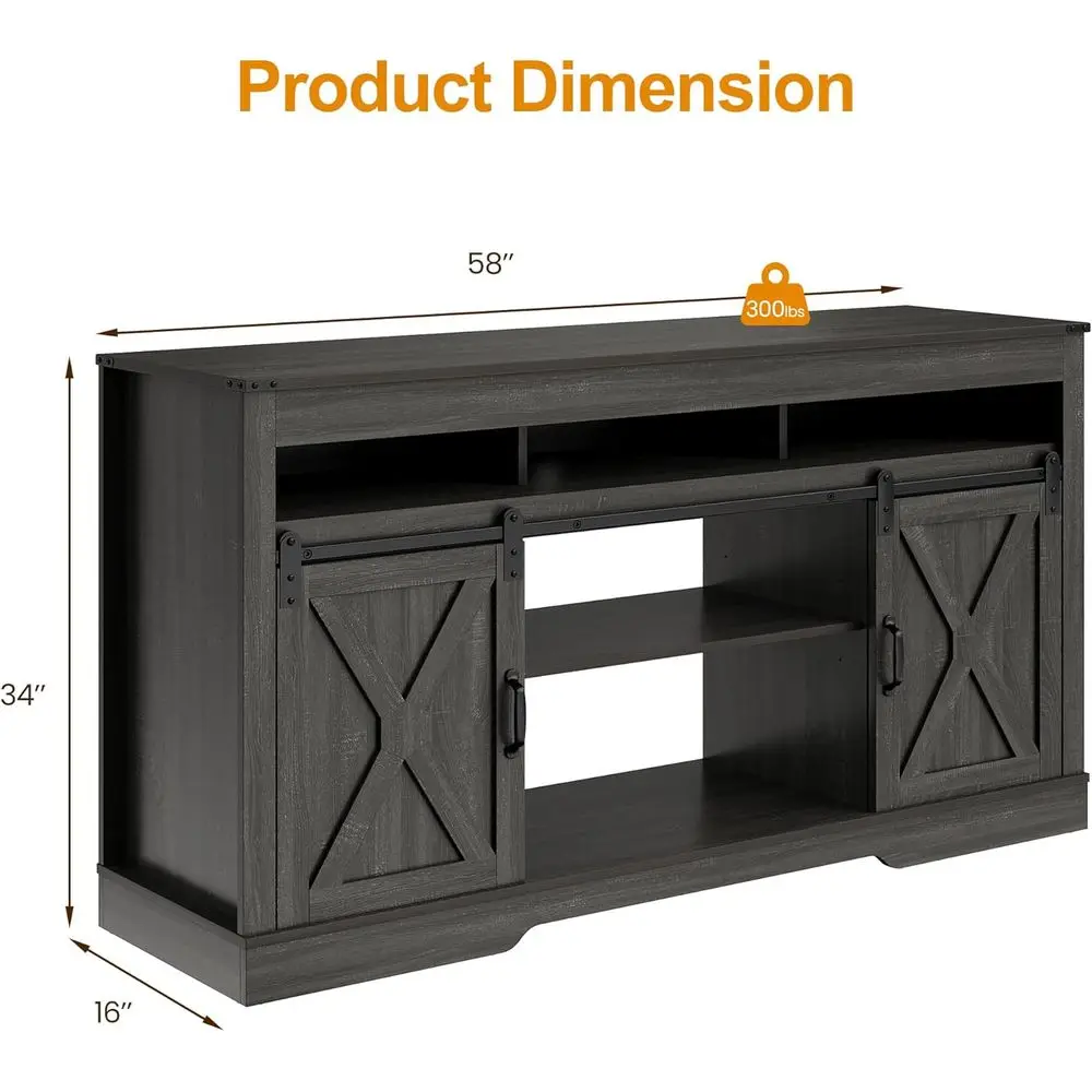 TV Stand or 65+ Inch TV, armhouse Entertainment Cente | Wood TV ole Cabiwith Storage Sliding Barn Door, Tall Media with Adjustab