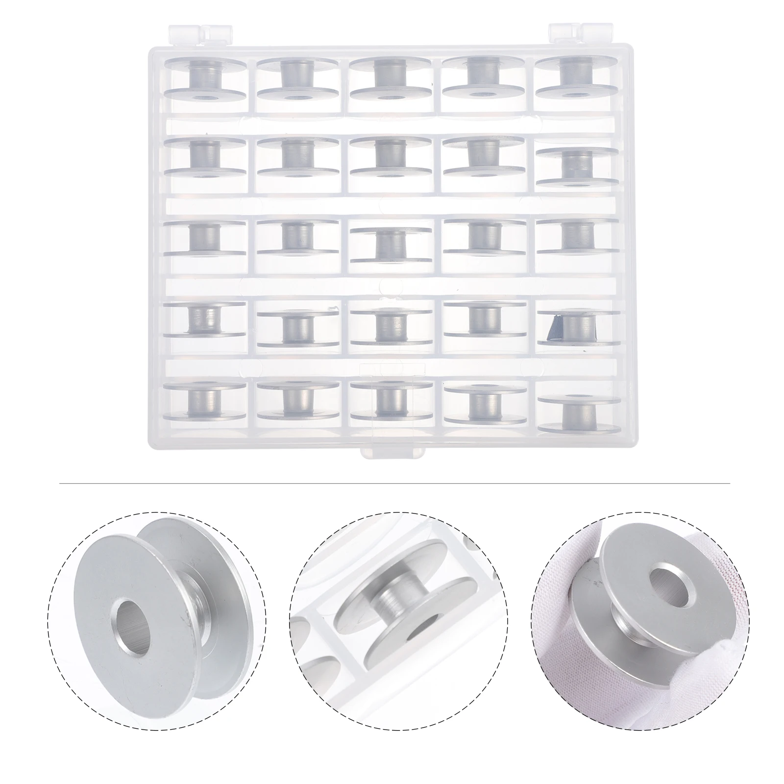 Macchina da cucire Filo di alluminio in plastica trasparente Bobine per macchina da cucire Bobine di piccole dimensioni Adatto alla maggior parte delle macchine Stoccaggio portatile