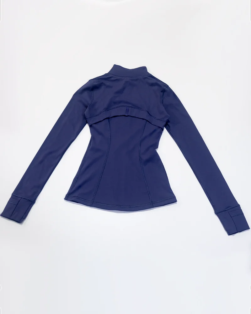 Neue Damen Slim Fit Sportjacke mit Goldreißverschluss, atmungsaktiv, schnelltrocknend, Stehkragen-Stil, Daumenloch-Design, Sportjacke – Detail 11