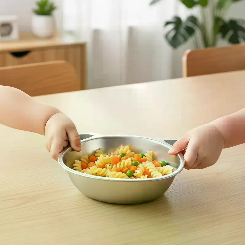 Kids Dinner Eating Bowl 316 Stainless Steel Lovely Cartoon Tiger Bear Print Leak Proof for Toddlers Outdoor Picnic Use