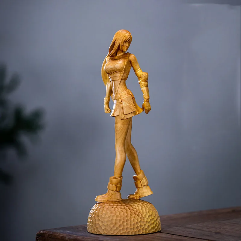 XS587 -20X6X6 CM Cool Girl Boxwood Sculpture Feng Shui Wood Carving Anime CharactersPretty Lady Collection Ornaments