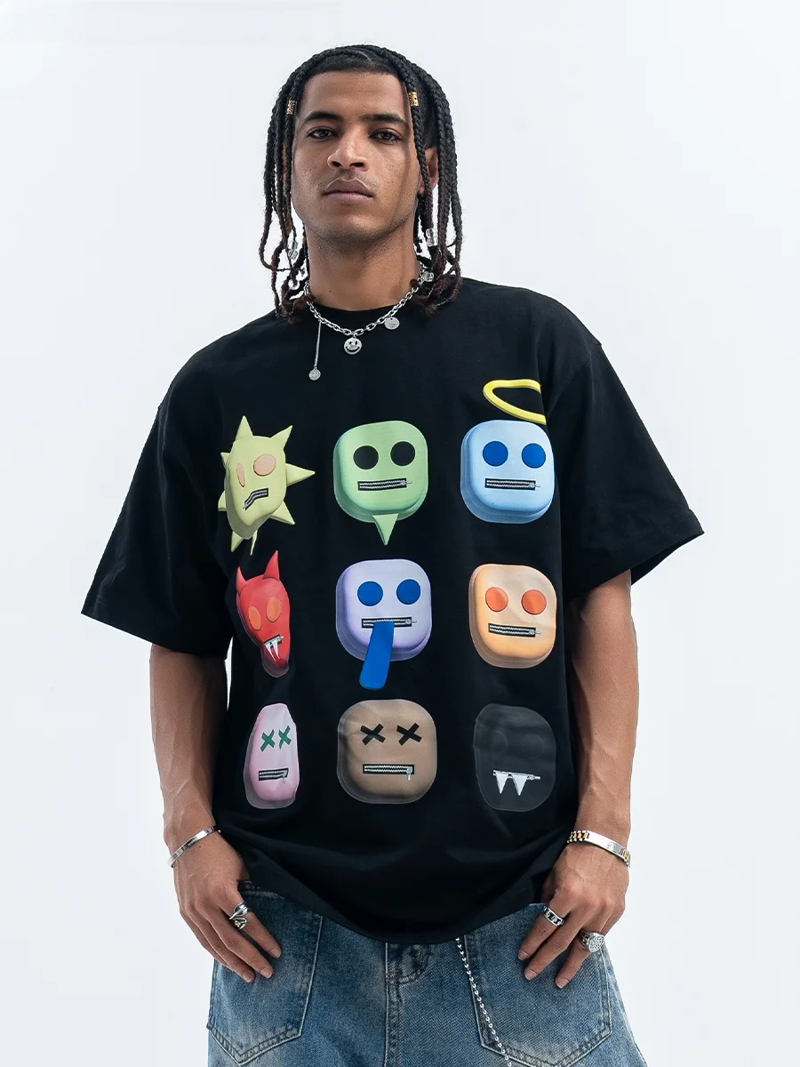 Loose Fit Pure Cotton Short Sleeve T-Shirt Unisex Summer Streetwear American Style round Neck Print Casual Top for Men