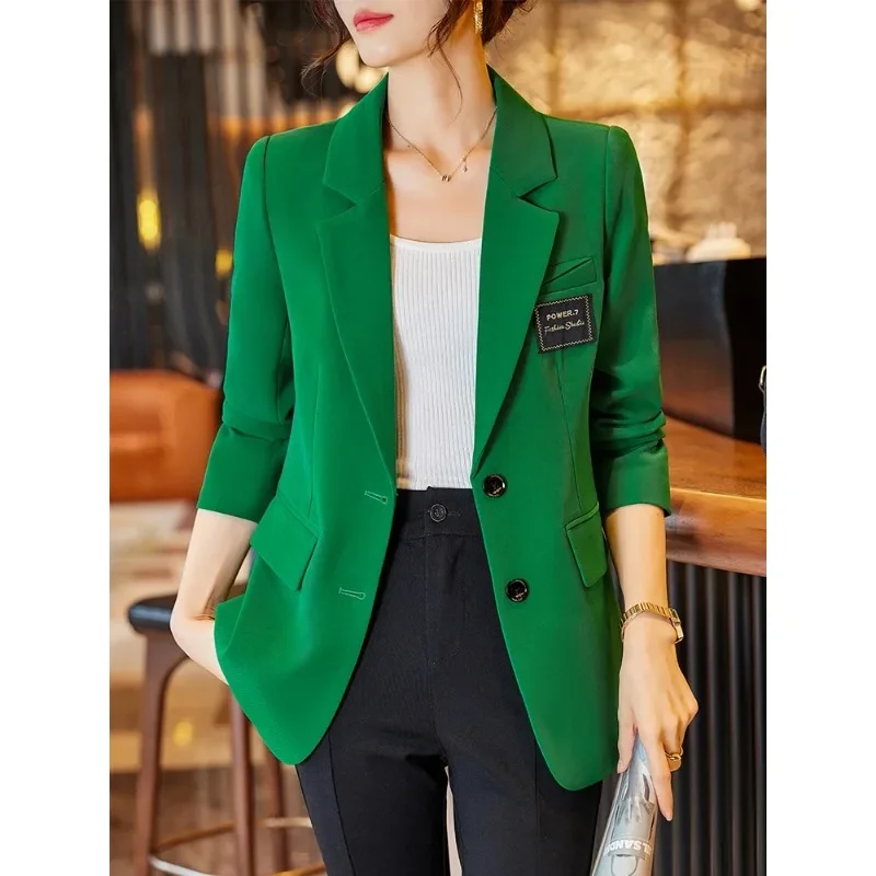 Blazer reto de peito único para mulheres, casaco de manga comprida para senhoras, verde, marrom, preto, moda feminina