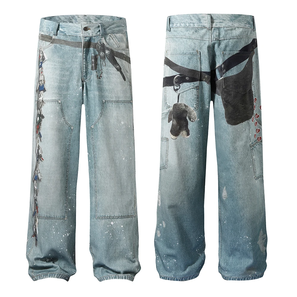 High Street Washed Blue Baggy Jeans for Men and Women Striaght Vintage Casual Denim Trousers Oversized Ropa Hombre Cargos