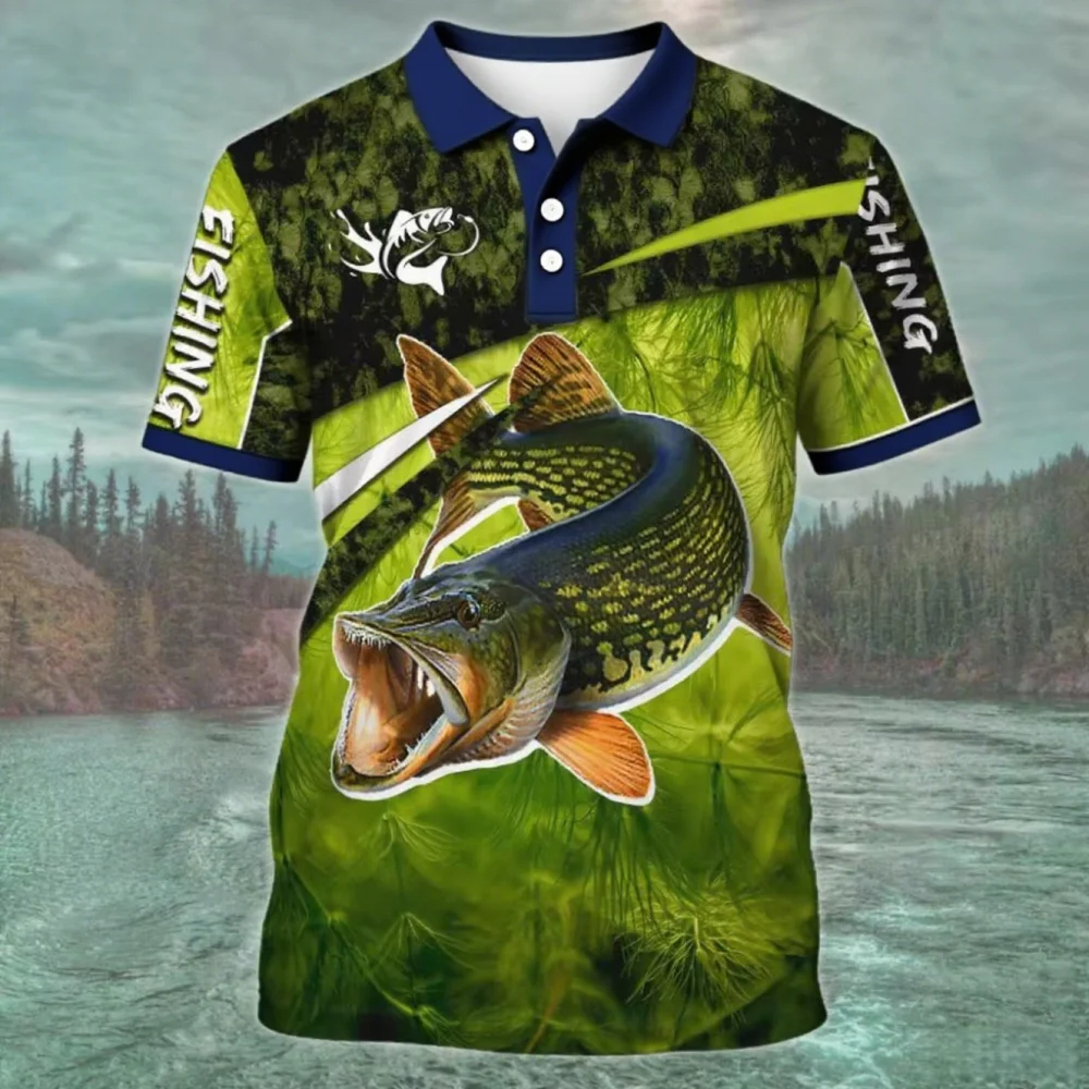 3D Fishing Print Men's Polo Summer Outdoor Sports Men's Polo Short Sleeve Fashion Casual Men's Polo T-Shirt Retro Men's Clothing
