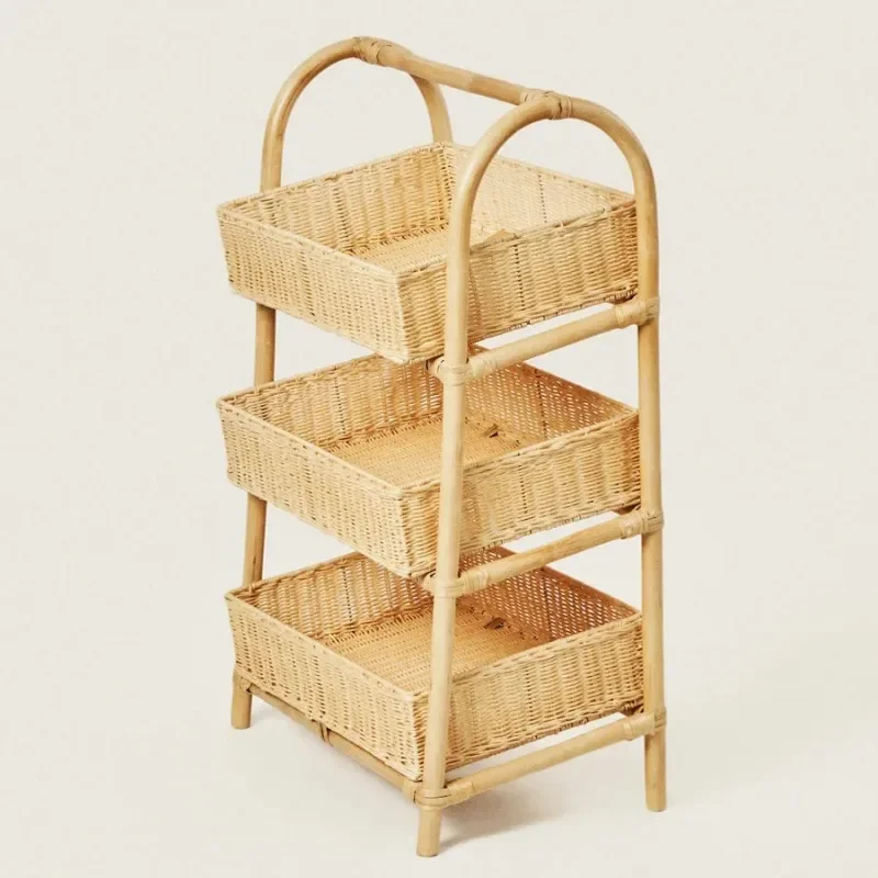 Natural Indonesian Rattan Display Stand Multi-Layer Woven Shelf Exotic Homestay Storage Solution New Arrivals