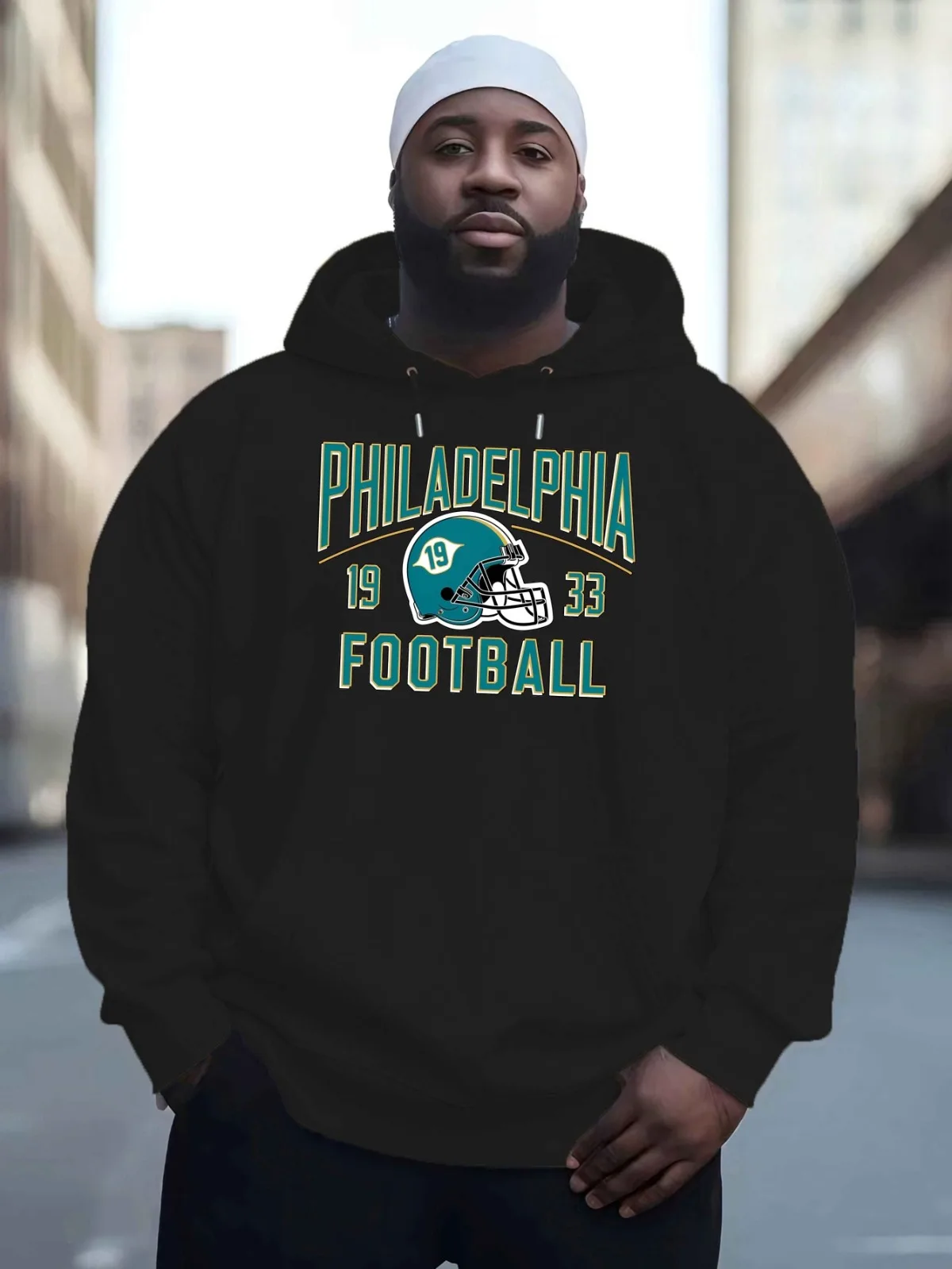 

Мужская повседневная и модная толстовка с капюшоном с принтом Philadelphia Football, свободная уличная толщина и плюшевый пуловер.