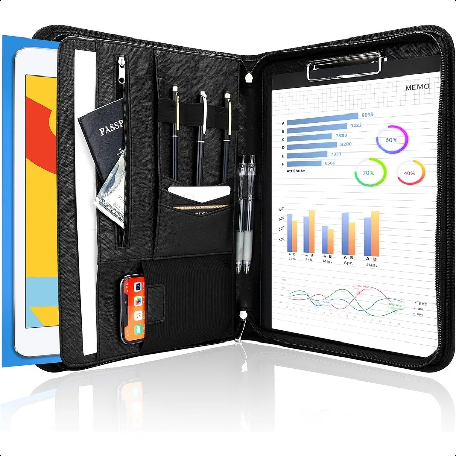 

Portfolio Busin Padfolio Folder with Zipper Conference Meeting Executive File Legal Document Organizer with Pockets Letter Size