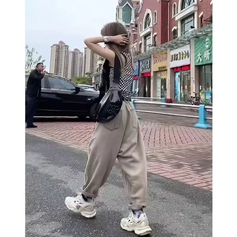 Korean Version 2023 Summer New High Waist Design Personalized Patch Pocket Loose Casual Pants Women's Trend