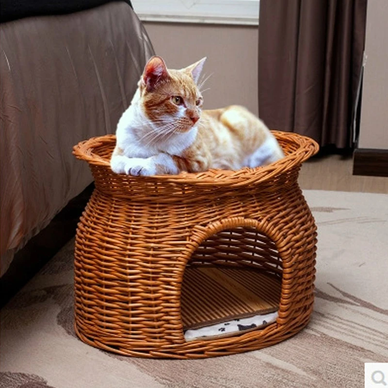 

Rattan Wicker Cat Nest Four Seasons Pet Dogs House Dog Beds for Small Dogs Teddy Mat Hand Washable Puppy Bed Cat Kennel Sofas