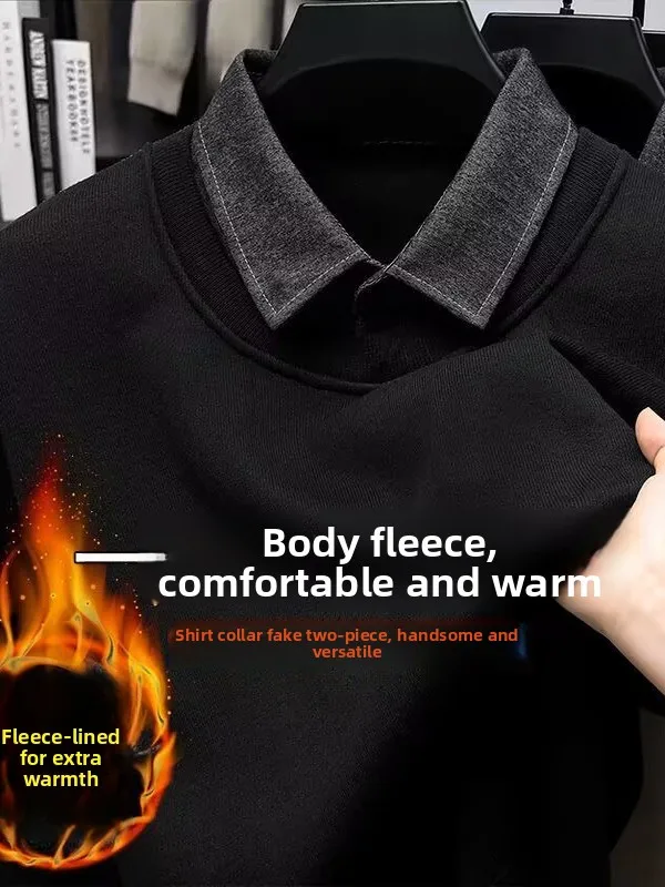 

Мужской утепленный вязаный свитер с флисовой подкладкой, имитация двухслойности, теплый базовый слой, стандартный крой, с длинными рукавами