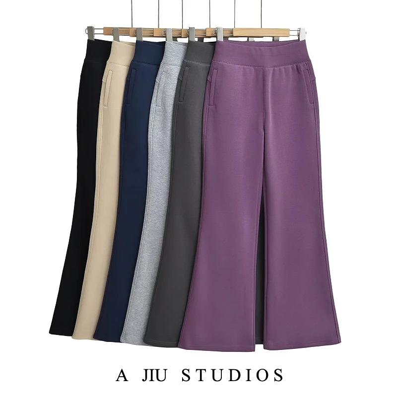 กางเกงขายาวเอวสูงทรงขากว้างสำหรับผู้หญิง สไตล์ลำลอง ใส่เล่นโยคะ เล่นกีฬา ทรงขาบานเล็กน้อย สไตล์สตรีท แฟชั่นสาวฮอต สำหรับฤดูใบไม้ผลิและฤดูใบไม้ร่วง