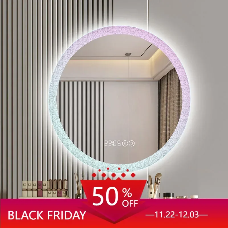 Bathroom Tempered Glass Mirror Dress Women Hanging Aesthetic Cute Mirror Touch Switch Led Lamp Espejos Con Luces Bathroom Decor