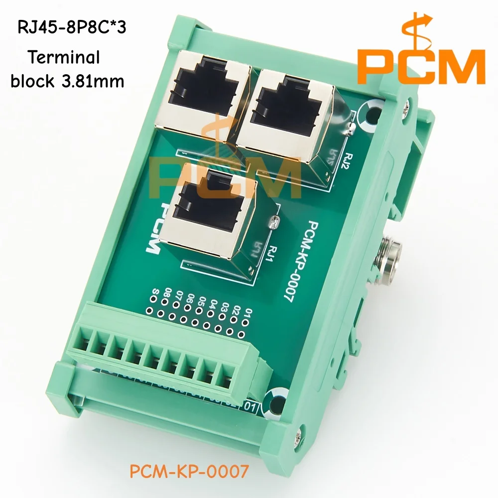 Industrial DIN Rail Mount 3 Port RJ45 To Terminal Block Adapter Ethernet Connector Module For PLC Control System Wiring