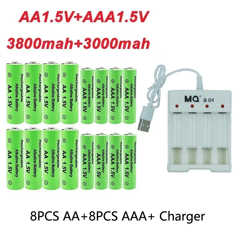 AA +AAA Battery New 1.5VRechargeableBattery AA3800MAH AAA3000 with USBCharger for LED Flashlight Flashlightorelectronicdevices