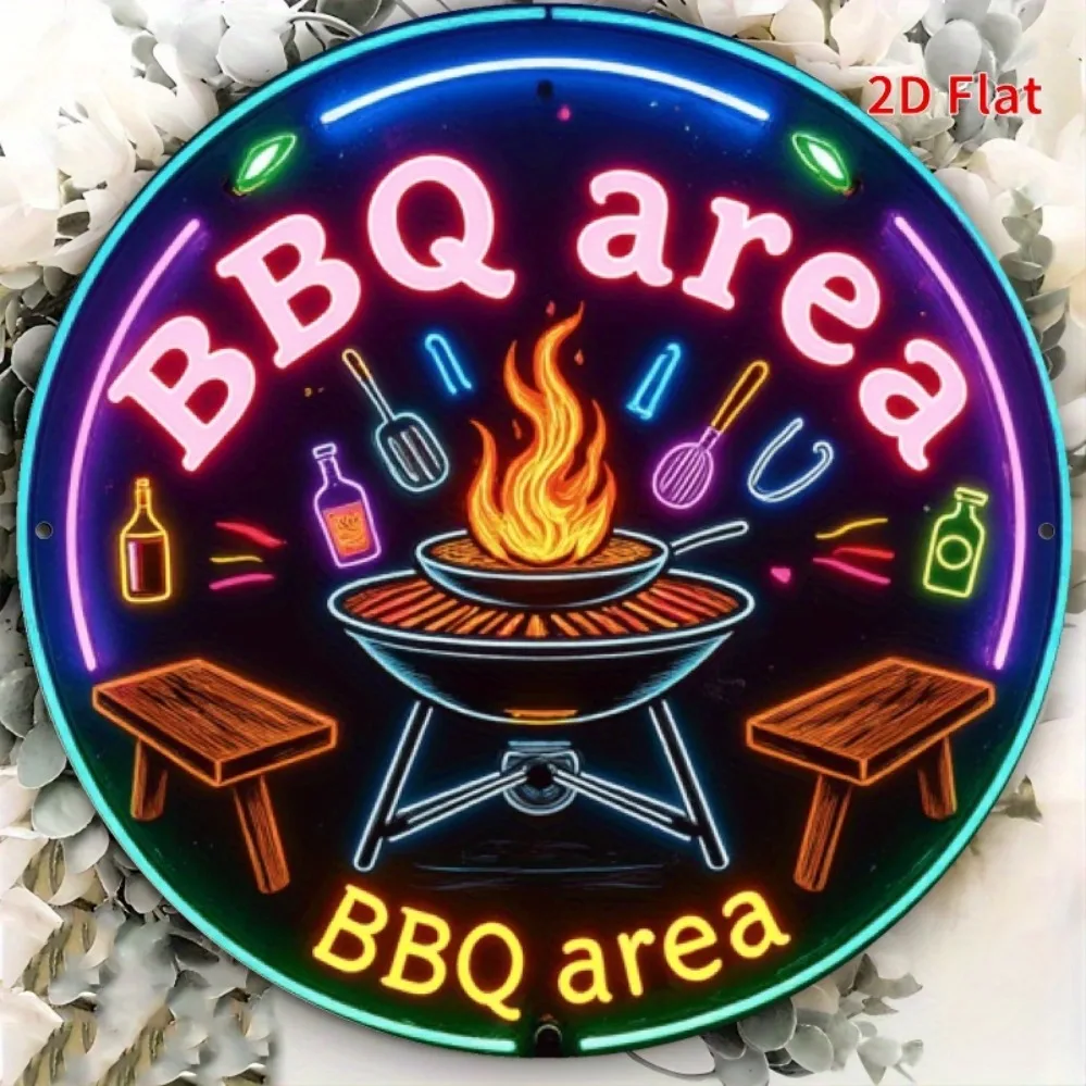 CIFBUY Retro Neon BBQ Grill Sign Aluminum Wall Art Waterproof Fade Resistant Durable Metal Decor for Home Garage Patio Man Cave