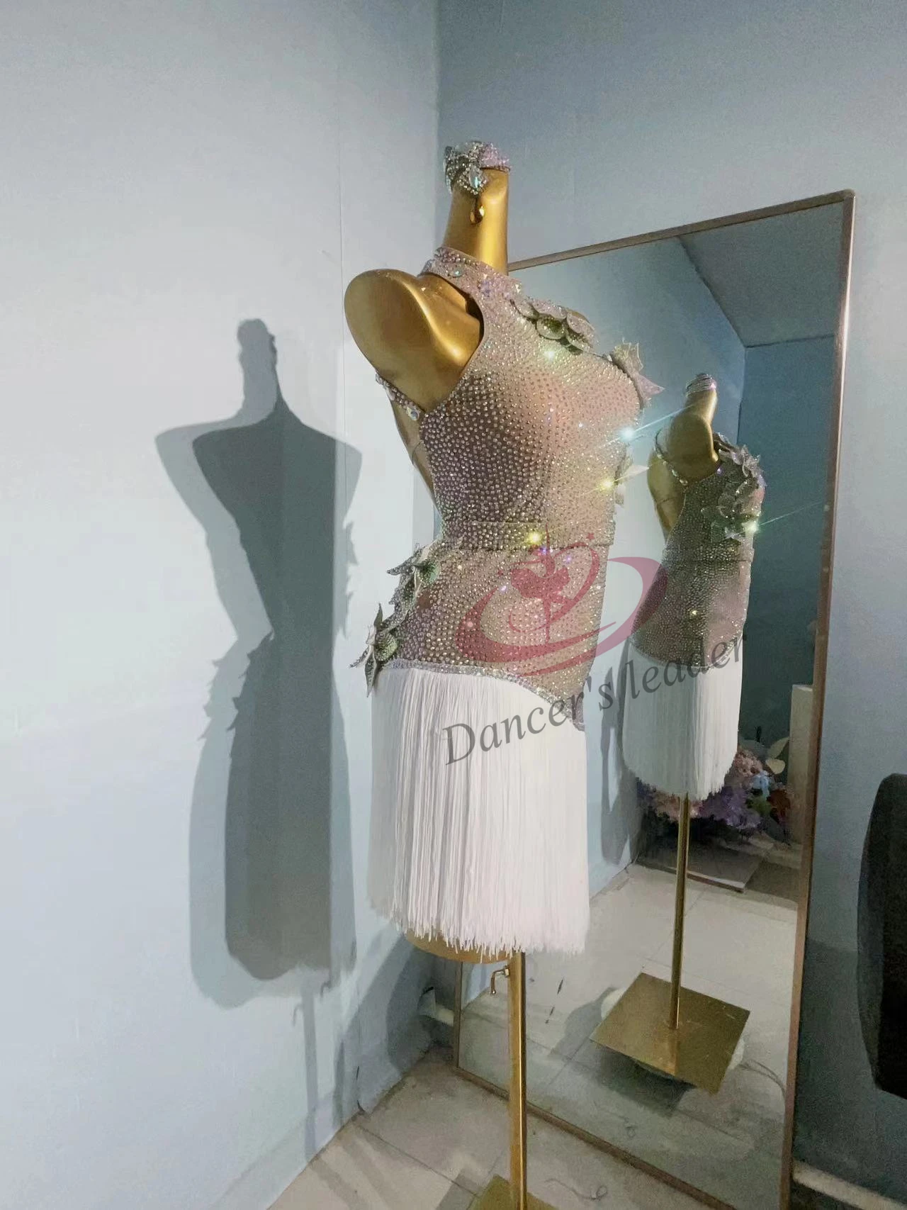 라틴 댄스 대회 여성 하이 엔드 맞춤형 어린이 전체 다이아몬드 꽃 술 룸바 차 탱고 블랙 풀 드레스