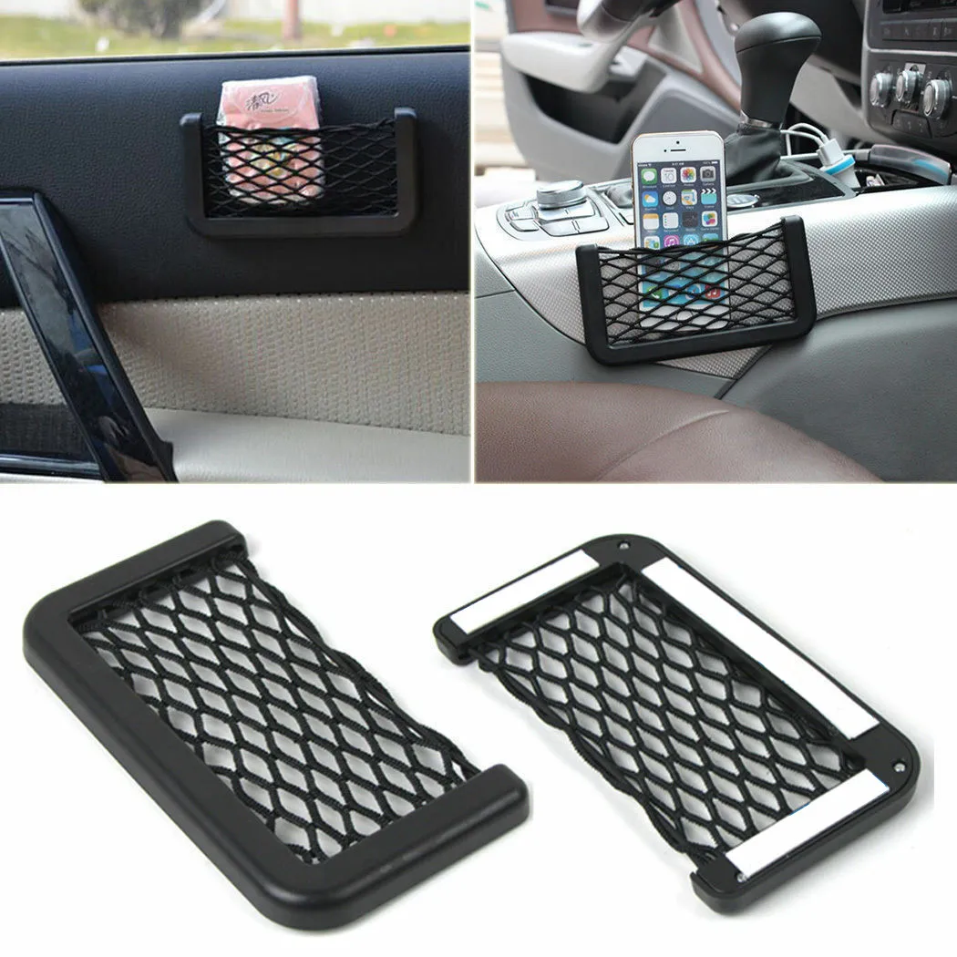 

Car Back Rear Mesh Seat Elastic String Net Sticker Universal Car Phone Holder Storage Bag Pocket Auto Organizer Seat Bag