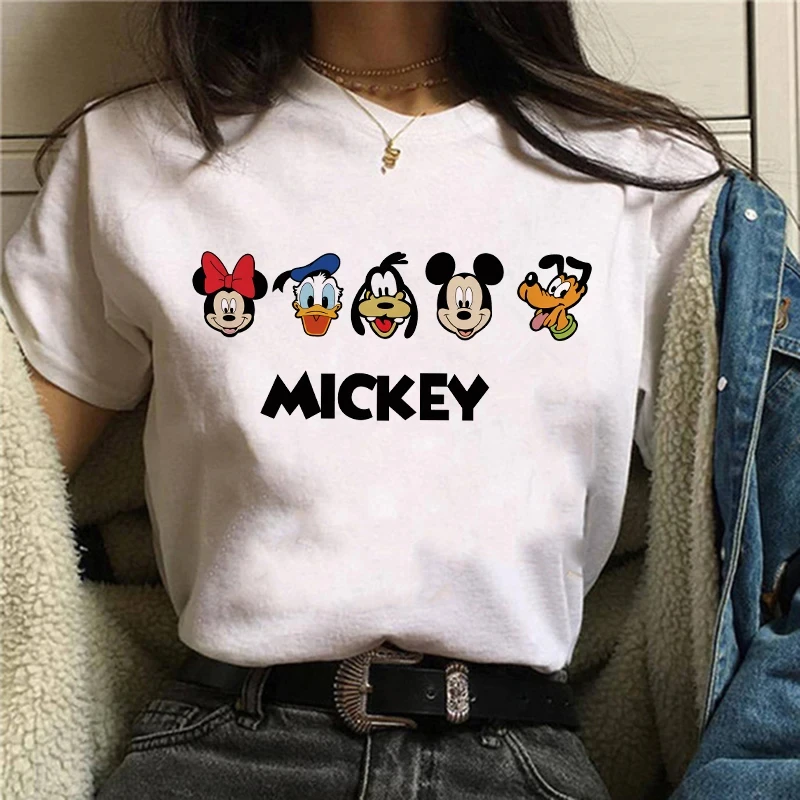 2025 Mickey Tshirt Y2k Minnie Mouse Hat Print Cotton Comfort T-shirt Women Fashion T Shirt Female Clothes Kawaii Disney T Shirt