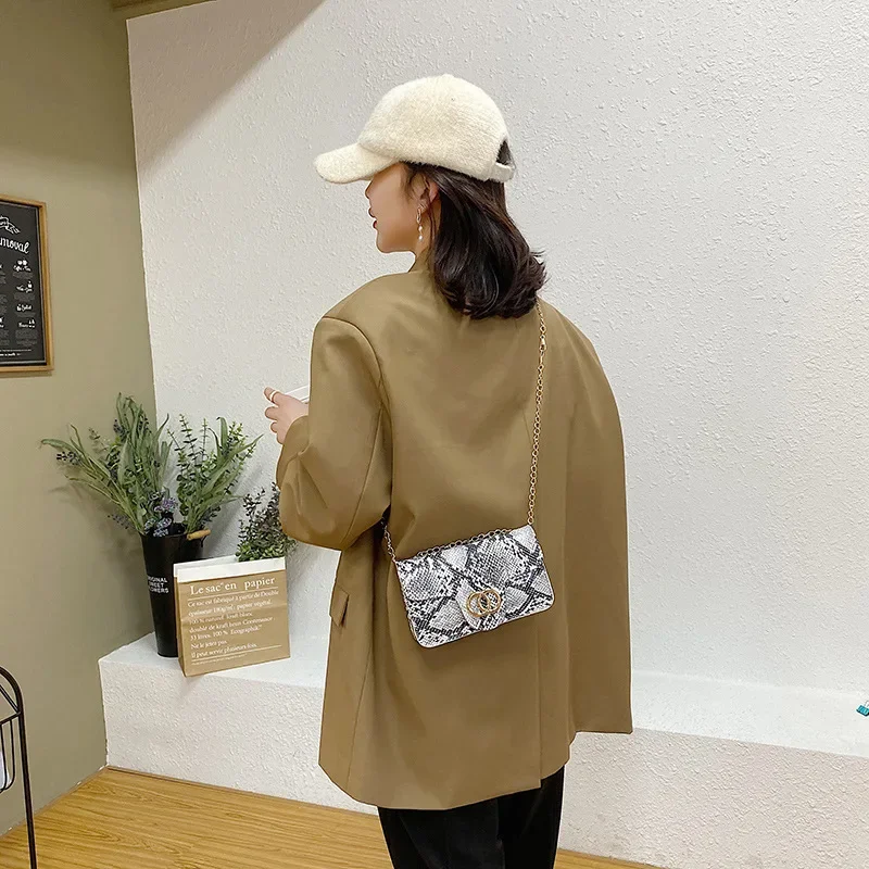 Trendy bag women\'s new fashion snakeskin pattern small square bag wild style women\'s shoulder bag mobile phone coin purse