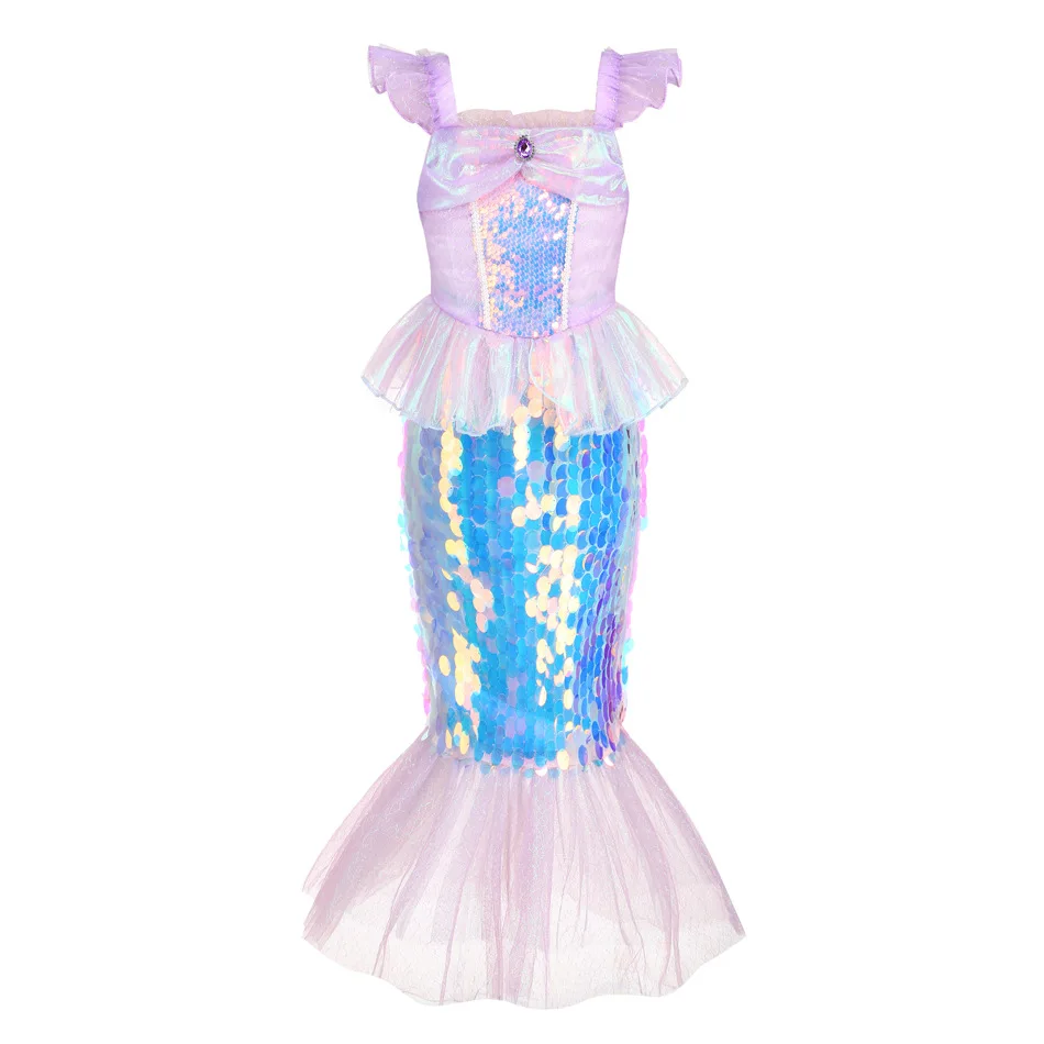 2-10T Girls Little Mermaid Costume Kids Birthday Halloween Princess Girl Dress Children Summer Ariel Carnival Party Clothes