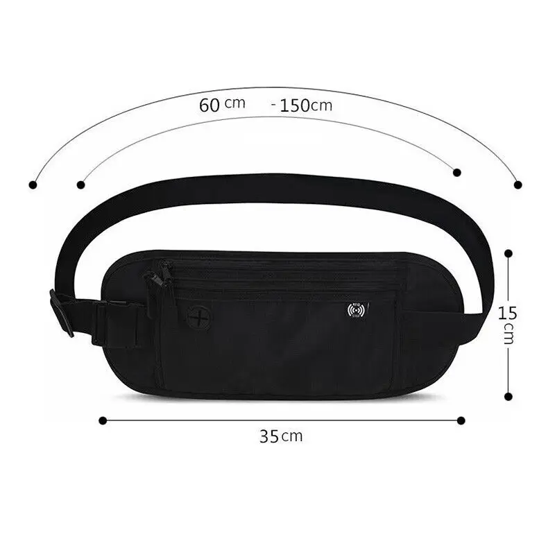 Money Belt RFID Blocking Waterproof Waist Bag Fanny Pack Storage Hidden Wallet Signal RFID Blocker Passport Holder Bag