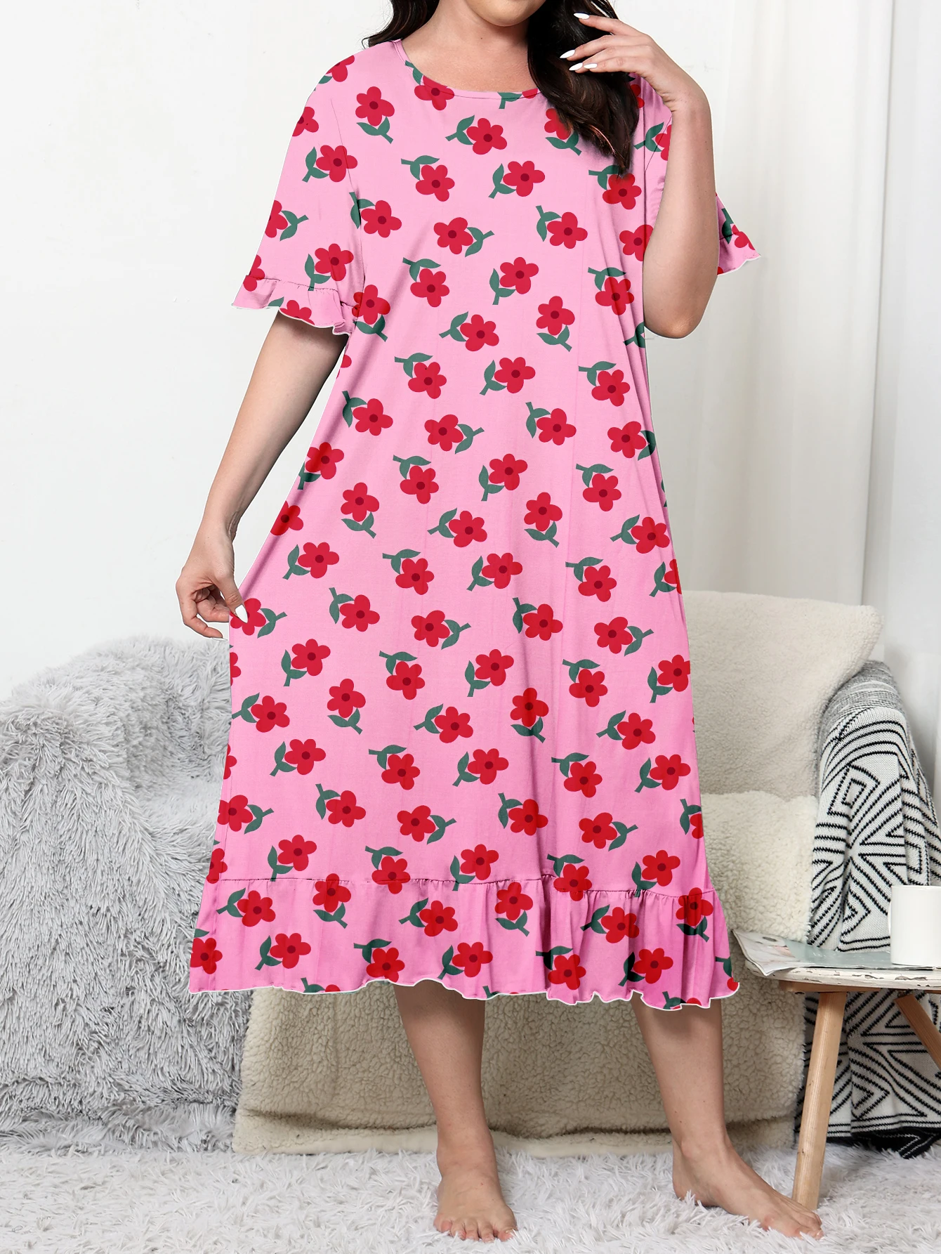 Plus size dress  knee length dress  pastoral style home and casual wear  can be worn externally  Plus size 1-5XL 2024 new dress