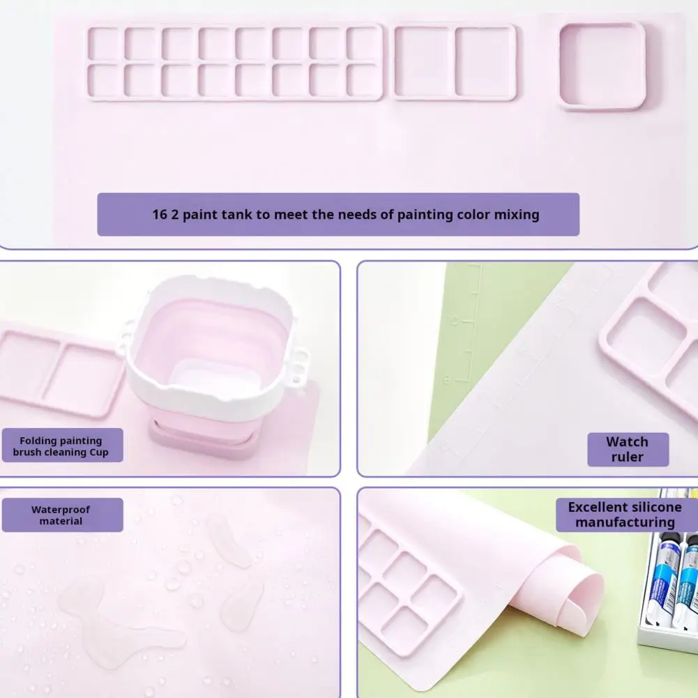 Juego de suministros de arte para niños, tapete de pintura de silicona con taza, delantal, Kit de manga de pincel para niños, creatividad lavable para pintar