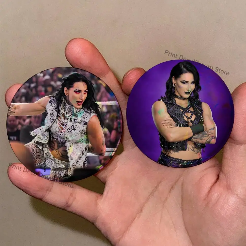R-Rhea Ripley Wrestler Brooches for Backpack Accessories 25mm,32mm,48mm,58mm,75mm Round Enamel Pins Cartoon Badge