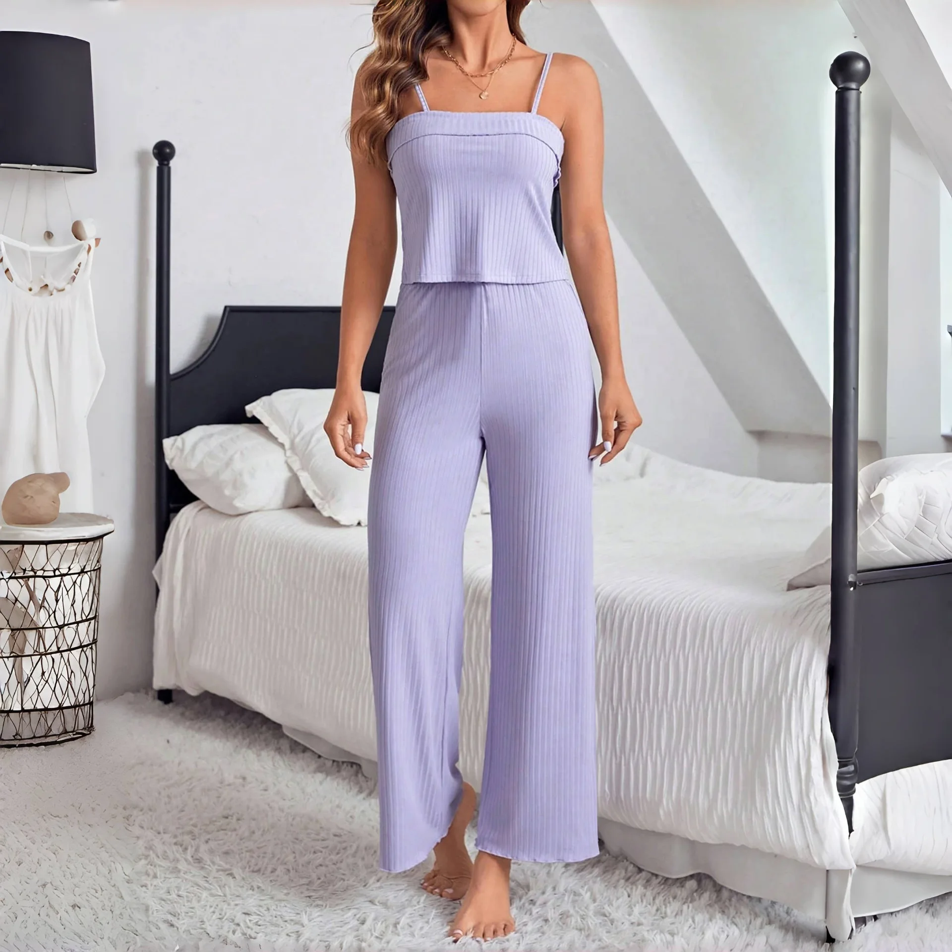 Women's Pajamas Camisole Tops Long Pants Set sexy Slim and thin leisure and comfortable can be worn outside Homewear