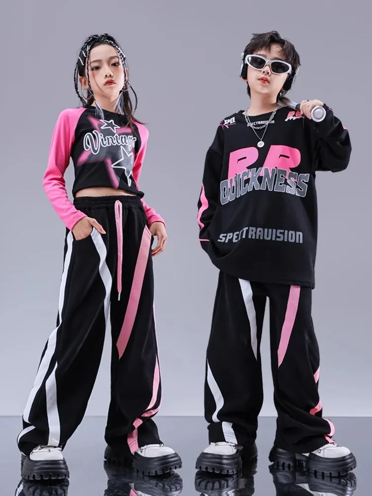 2023 Jazz Modern Dance Costumes For Girls Loose Shirts Cargo Pants Suit Boys Hip Hop Street Dance Wear Stage Clothes DQS14623