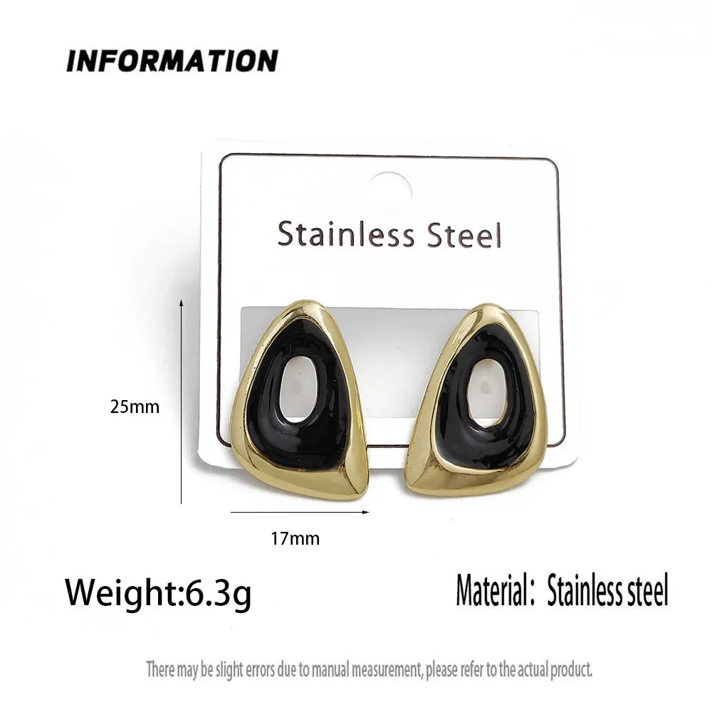 Stainless Steel Hollow Irregular Triangle Enamel Stud Earrings Gold Tone Multi Color Abstract Statement Ear Jewelry