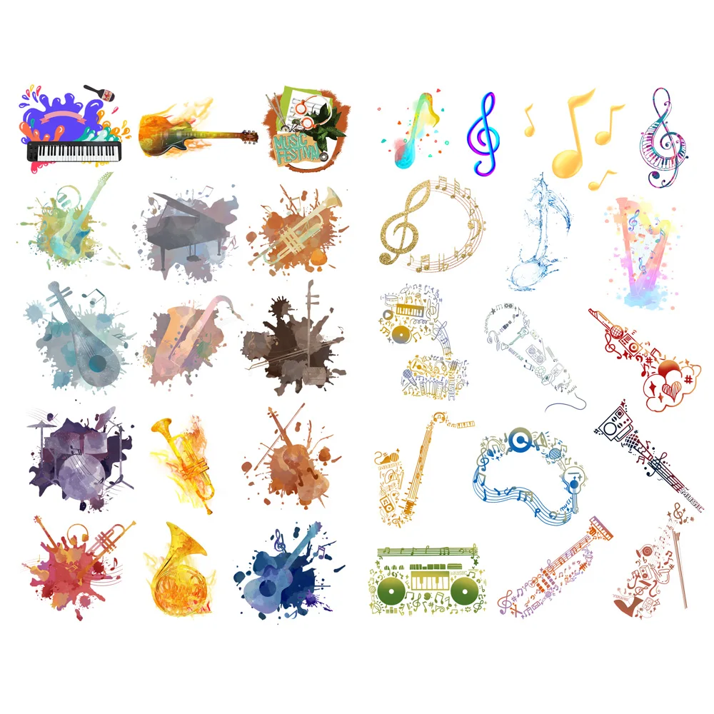 1 PCS Colorful Musical Instrument Decor Cute Aesthetic Book Journal Stickers Scrapbooking Stationery Sticker Flakes Art Supplies